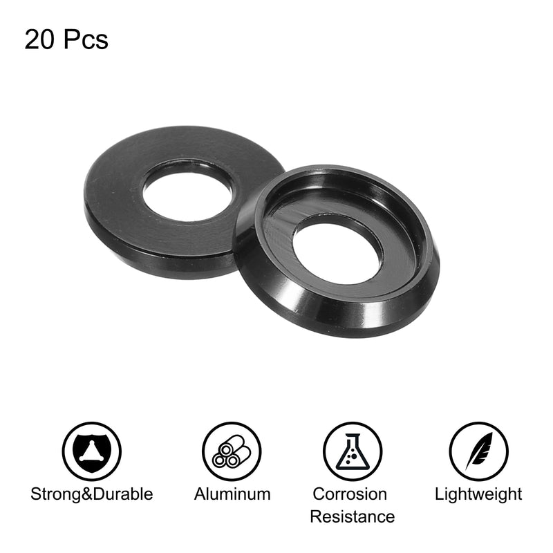 MECCANIXITY M5 Cone Cup Countersunk Washers,Hole Dia 5mm/0.2" Aluminum Gaskets Cup Head Washer Gasket for Screw RC/FPV/PC/Drone/Mechanical Accessories Model Parts,Pack of 20(Black) Black