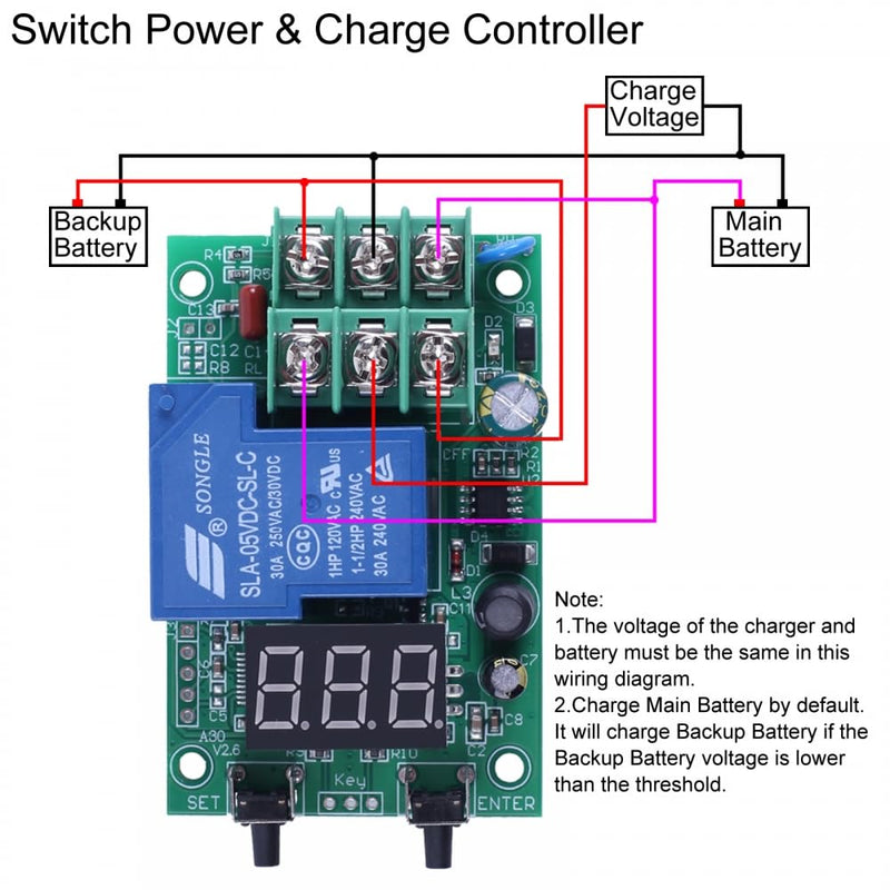 Voltage Monitor Module, A30-U1 30A DC 99.9V Voltage Detection Control Relay with Delay Battery Charge Discharge Timer with Overvoltage Undervoltage Control