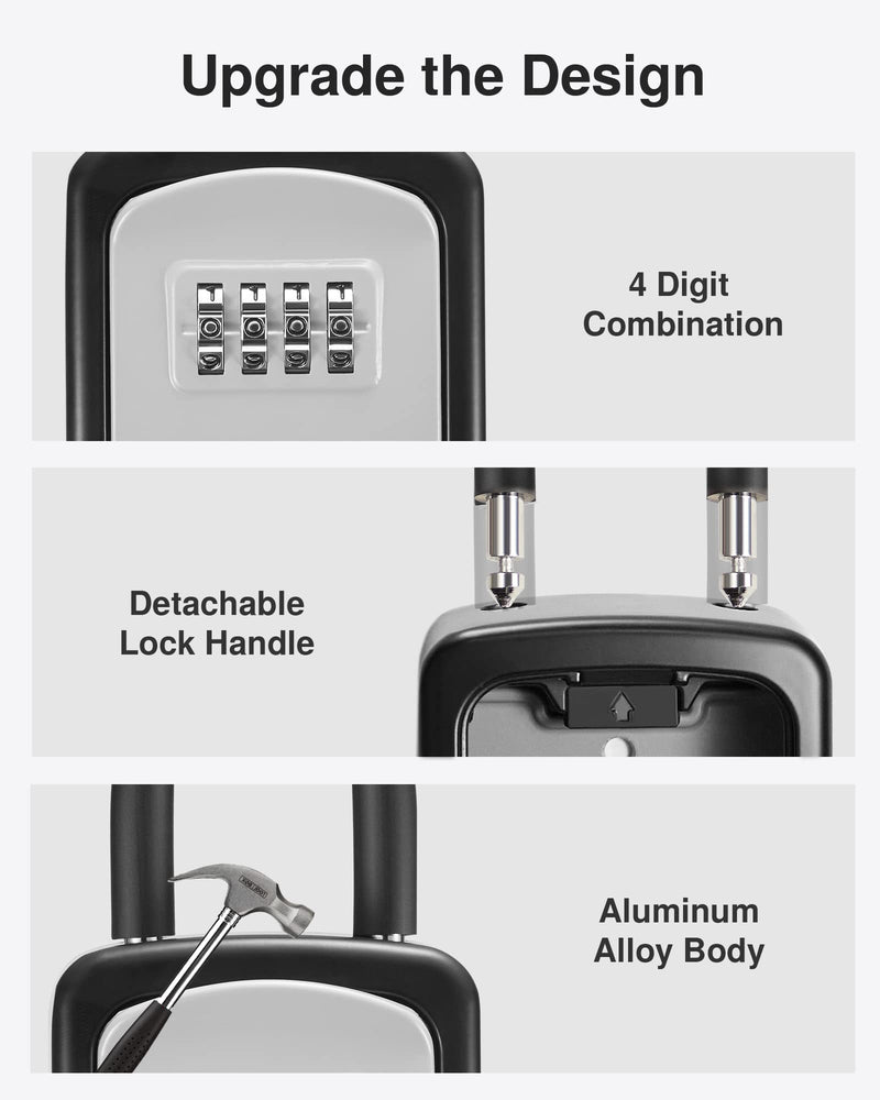 Puroma Key Lock Box, 4-Digit Combination Key Storage Lockbox, Portable Wall Mounted Security Lockbox with Code for Home, Flats, Realtors Garage Spare Keys (1 Pack, Grey) 1