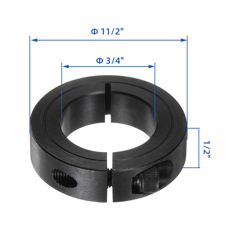 (4-Pack) Shaft Collar 3/4" Bore, 1045 Steel Set Screw Split Clamp-On Collars, 11/2" OD, 1/2" Thickness, with M4 Set Screws 3/4" Bore Size 4