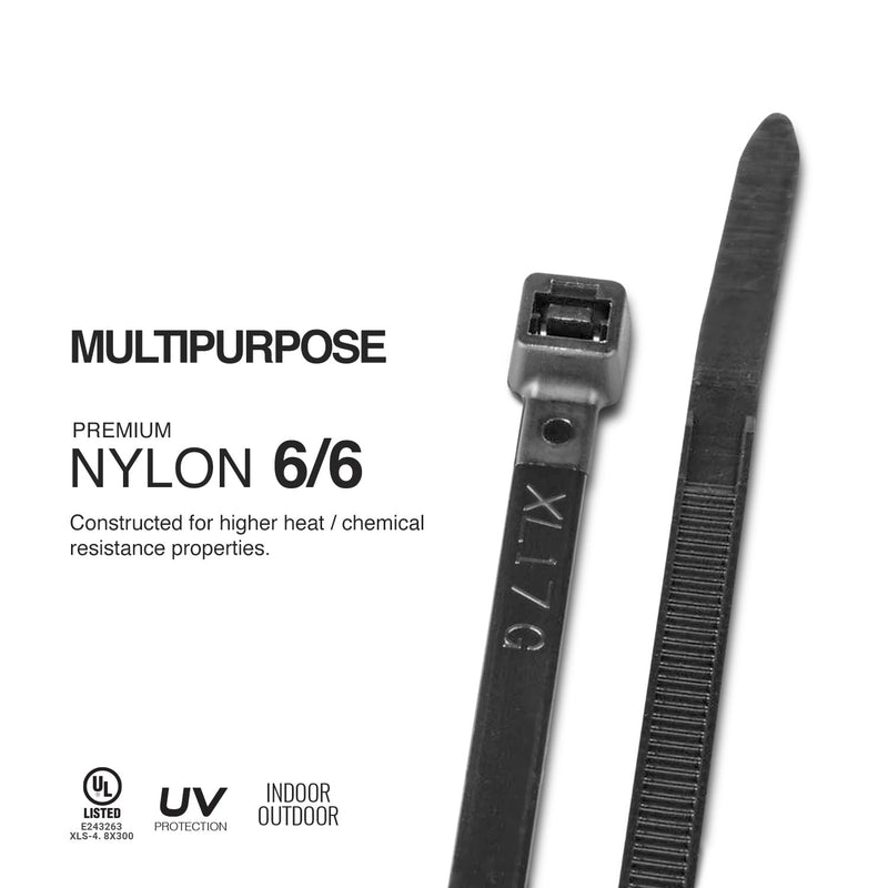 TR Industrial Multi-Purpose UV Resistant Black Cable Ties, 12 inches, 100 Pack 12"