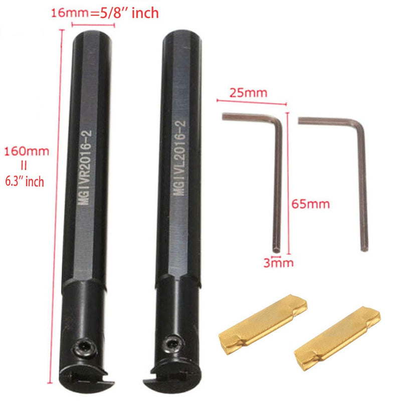 2PCS 5/8" MGIVR2016-2 MGIVL2016-2 Lathe Boring Bar Grooving Cut-Off Tool Holder with 2PCS MGMN200-G NC3020 Insert