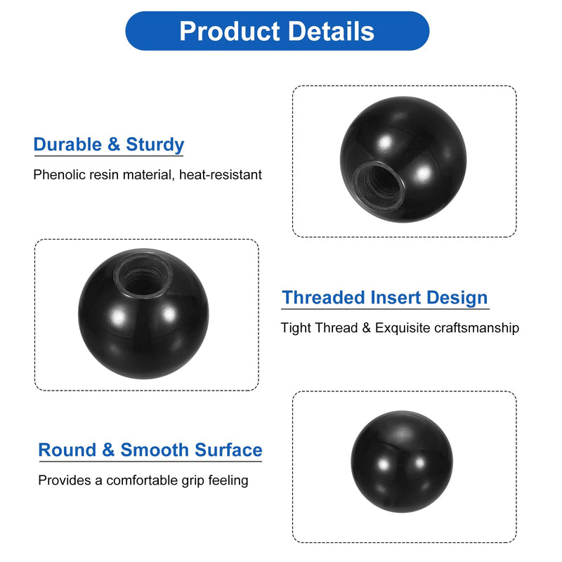 uxcell Threaded Ball Knobs, M10 Female Thread Phenolic Thermoset Ball Knob 32mm Dia Round Operation Ball Handles for Machine Lever Handle, Black