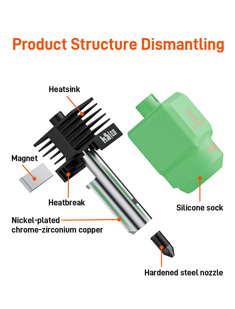 4Pcs 0.2/0.4/0.6/0.8MM H2 Series/X2D/P2S Hotend for Bambu Lab P2S/H2D/H2S/H2C/X2D 3D Printer, High Temperature Quick Swap Hardened Steel Nozzle Replacement with Silicone Cover Socks 4Pcs 0.2/0.4/0.6/0.8mm Hotends