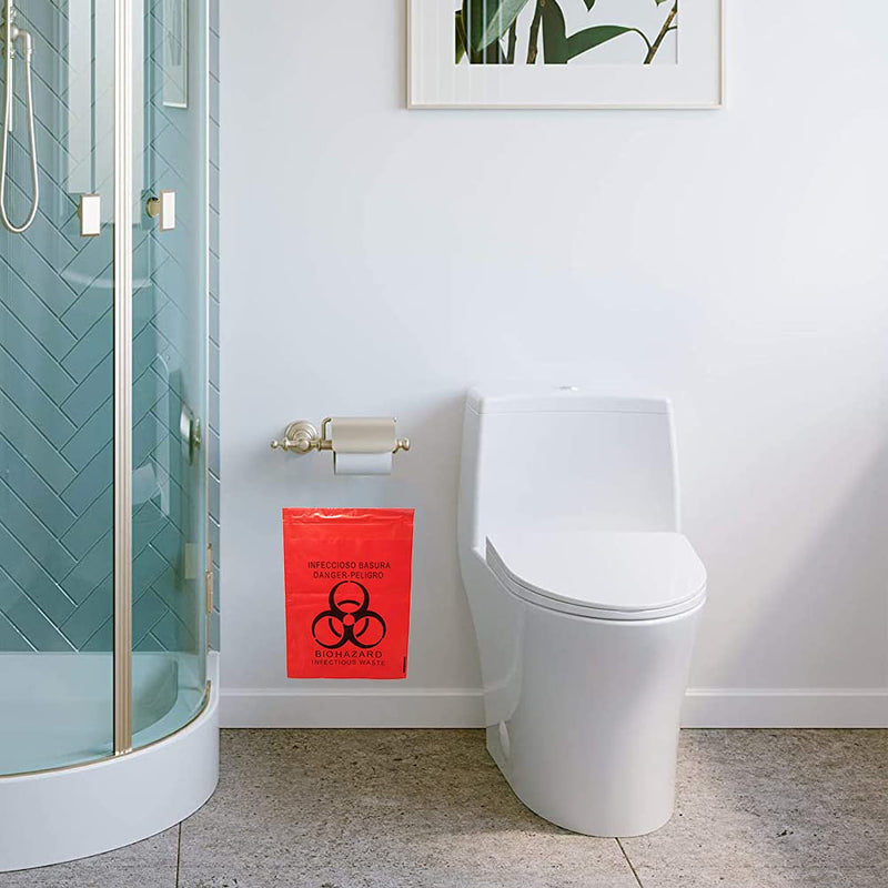 100pcs 9x13in/23x33cm Stick-On Biohazard Infectious Red Waste Bags 100pcs 9x13in/23x33cm
