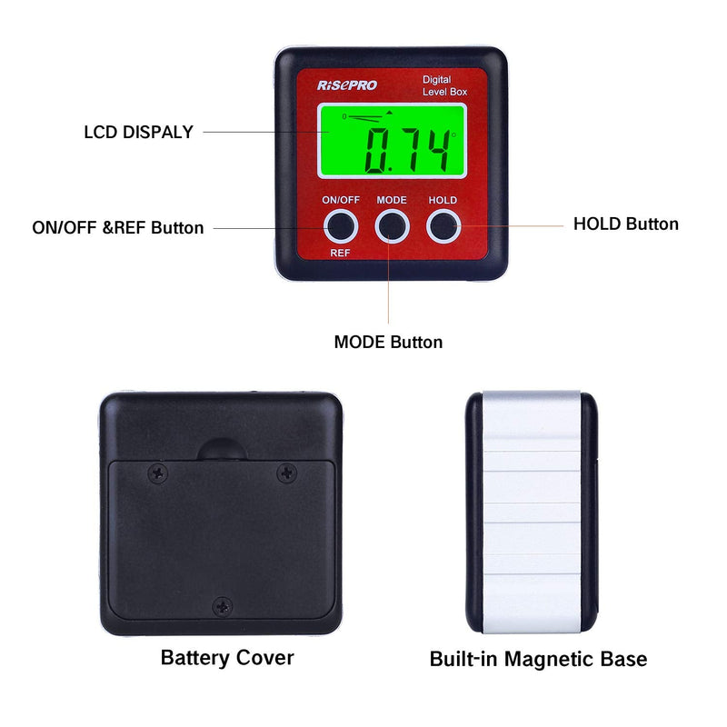 Digital Level Box Angle Gauge Protractor Inclinometer Bevel Box with Magnet Base & Large LCD Backlight, Calculating for Carpentry, Building, Masonry, Automobile Red