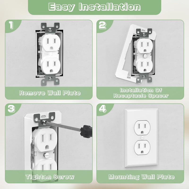20 Pcs Wall Plate Spacer,Metal Receptacle Spacers for Electrical Box,Electrical Outlet Spacers Shims for Fixing Walls/Device Fix/Switch, Flush Fit Device Leveling Plate(White) White - 20 Pcs