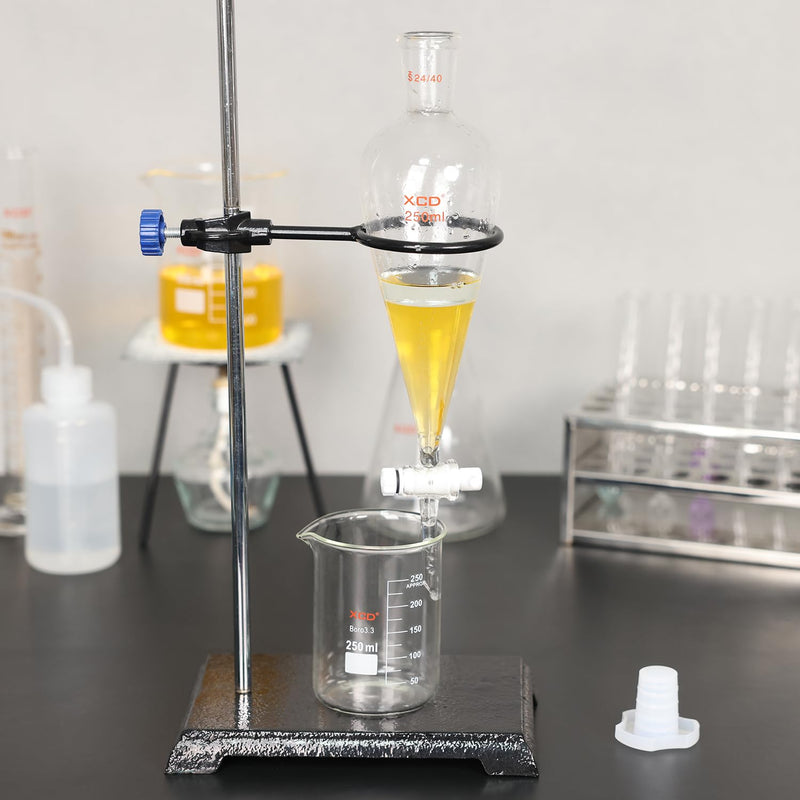 XCD Borosilicate Glass Heavy-Wall Conical Lab Separatory Funnel with 24/40 Joints and PTFE Stopcock, 500 ml 500.0 milliliters Oval 1 XCD-Sep-Funnel-24/40-1PK