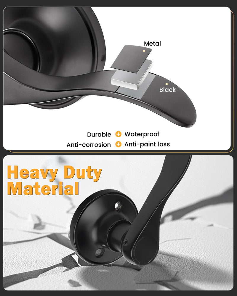 Gobrico 1 Pack Matte Black Passage Interior Door Lever Handles, Wave/Drop Style No Locking Reversible Door Knobs for Hallway Closet