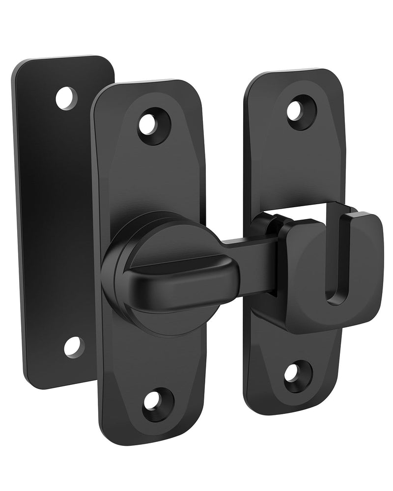 90/180 Degree Barn Door Lock, Small Flip Gate Latches Hardware, Security Sliding Door Latch Lock fo Cabinets, Barn, Bathroom, Garden (Black-1Pc) Black-1Pc