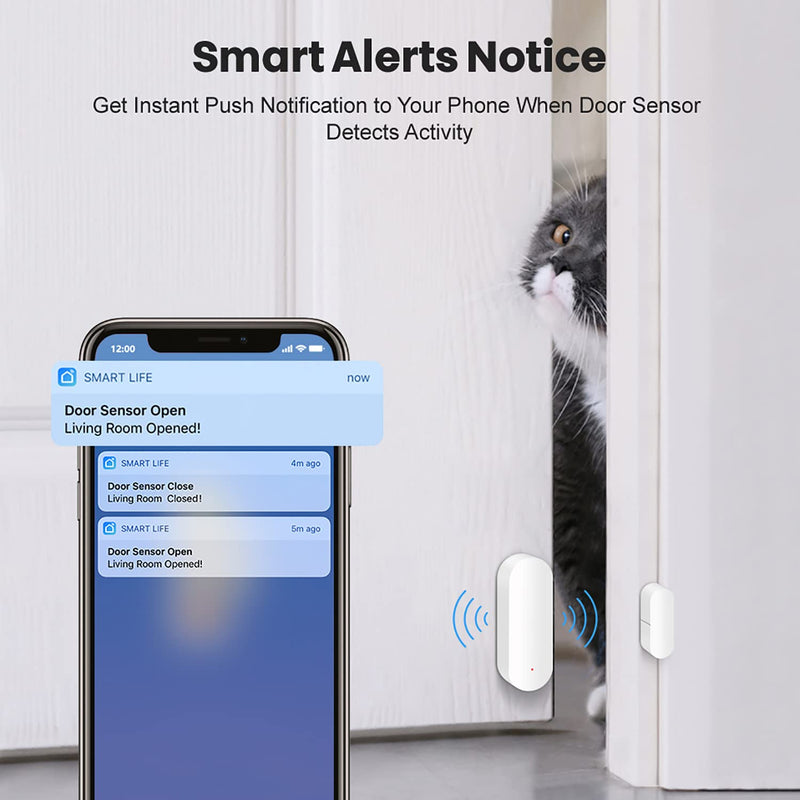 WiFi Door Sensor: Smart Door Open/Closed Detectors, Wireless Window Sensor with App Notification Alert, Contact Sensor for Home Security, Compatible with Alexa Google Assistant (4pack) 4pack