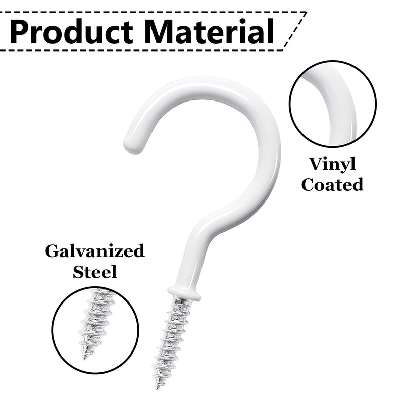 12 Pcs Ceiling Hooks for Hanging Plants - 2.9 inches Plant Hooks Heavy Duty,Hanging Hooks for Cups,Lights and Utensils -White Vinyl Coated Screw in Plant Hanging Hook Indoor and Outdoor 12Pcs 2.9 Inches White