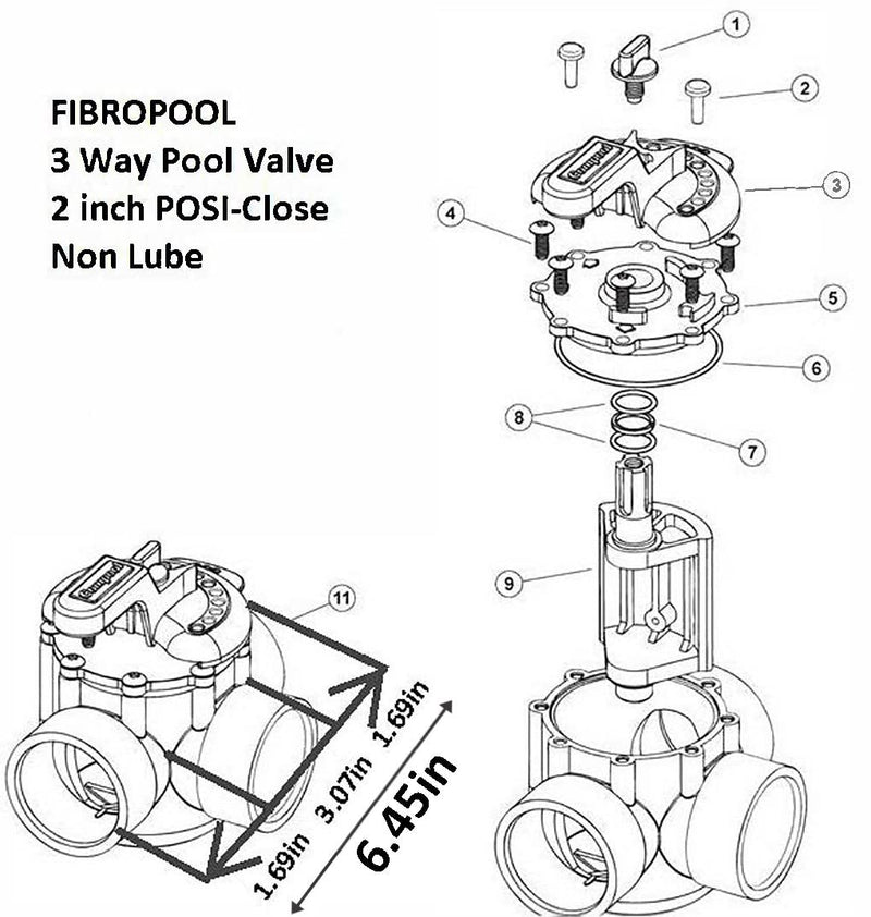 FibroPool Swimming Pool Diverter Valve – 2 Inch 3-Way Posi-Close Slip Valve, Lubeless PTFE Seats, CPVC Construction, Ideal for Pools, Spas, Heaters, Chemical Dispensers, and Salt Generators