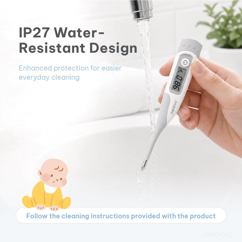 Flexible Tip Digital Thermometer for Adults & Kids, Fast 10-Second Reading, Waterproof, 3-in-1 Oral Rectal Underarm Use, Fever Alarm, White