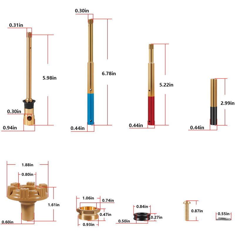 RK-ADJ-PRV Adjustable Rod Repair Kit, Compatible with Woodford 14 16 17 19 22 V22 Faucets, Universal PRV Upgrade Anti-Burst Design, Heavy-Duty Brass Stem & Metal Handle Repair Set (10pcs)