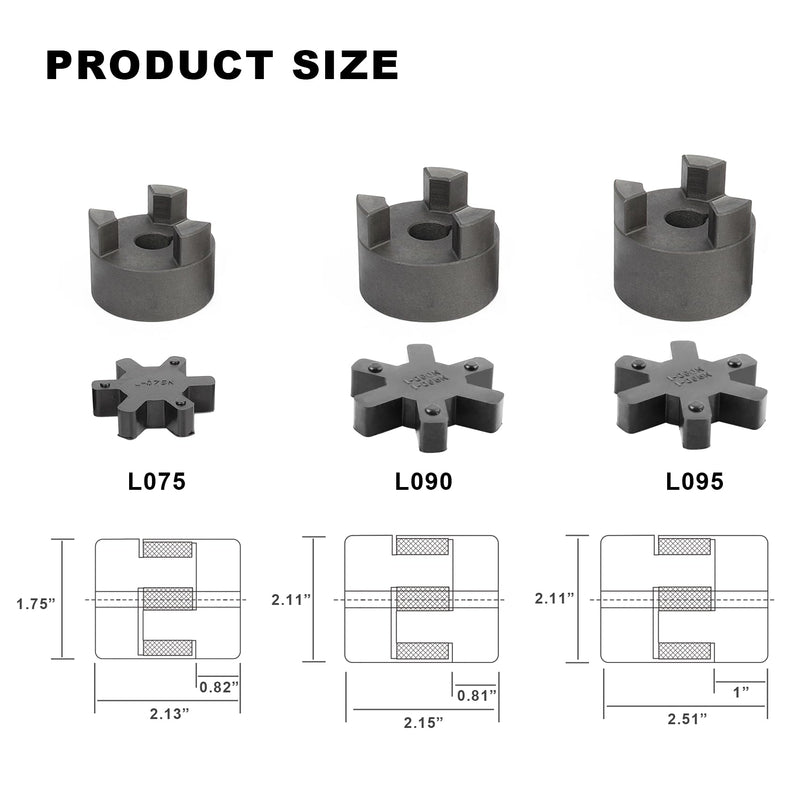 5/8" to 3/4" L075 Flexible 3-Piece L-Jaw Coupling Coupler Set & Rubber Spider for Log Wood Splitter Hybrid Equipment