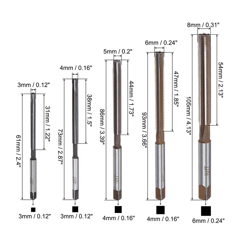uxcell 9pcs Hand Reamers Set 3mm 4mm 5mm 6mm 8mm 10mm 12mm 14mm 16mm H7 Metric Alloy Steel Reamer Bit Straight Flutes Steel Cutting Tool for Metal Wood Hole Reaming