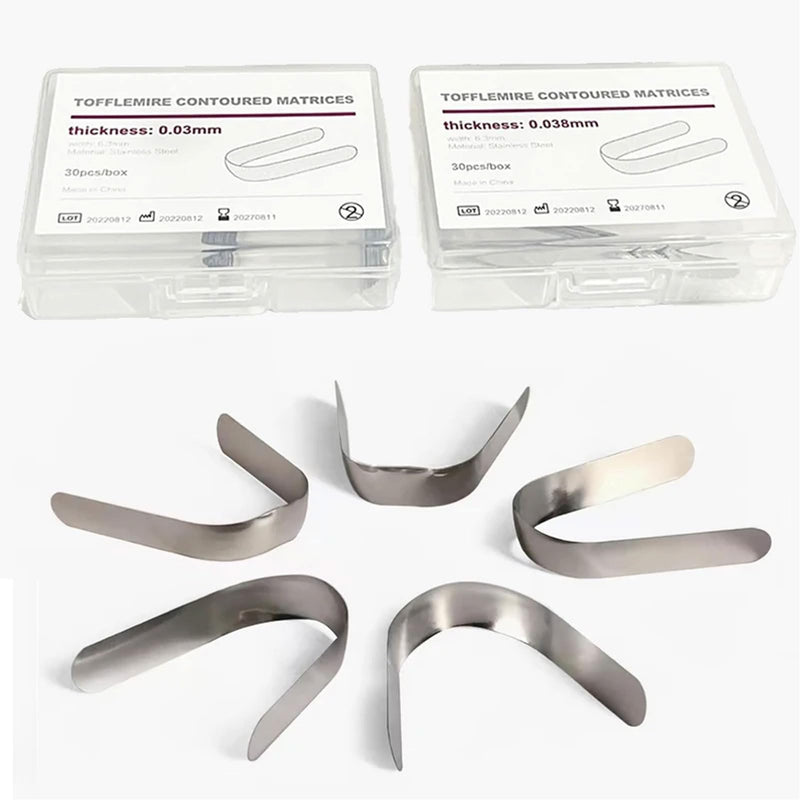 30Pcs Dental Tofflemire Matrix Bands, Metal Restoration Matrix Bands for Premolar and Molar (0.03mm) 0.03mm