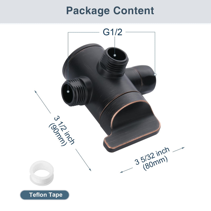 BRIGHT SHOWERS Shower Arm Diverter Valve for Hand held Showerhead and Fixed Spray Head, 3-Way Shower Head Diverter Valve, Oil-Rubbed Bronze Oil Rubbed Bronze