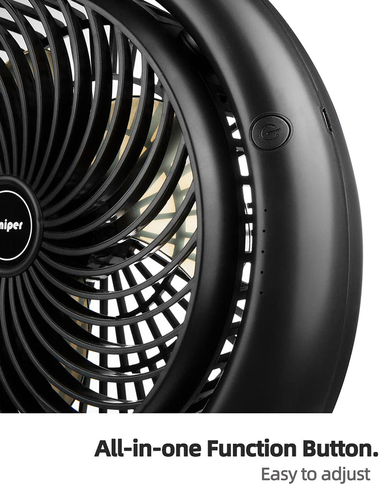 Viniper 8.7 inch Portable Rechargeable Fan, Small Table Fan : 180 Rotation and 3 Speeds Strong Wind Quiet Desk Fan, Long Working Hours for Home Outdoor (Black, Light Black Blade)