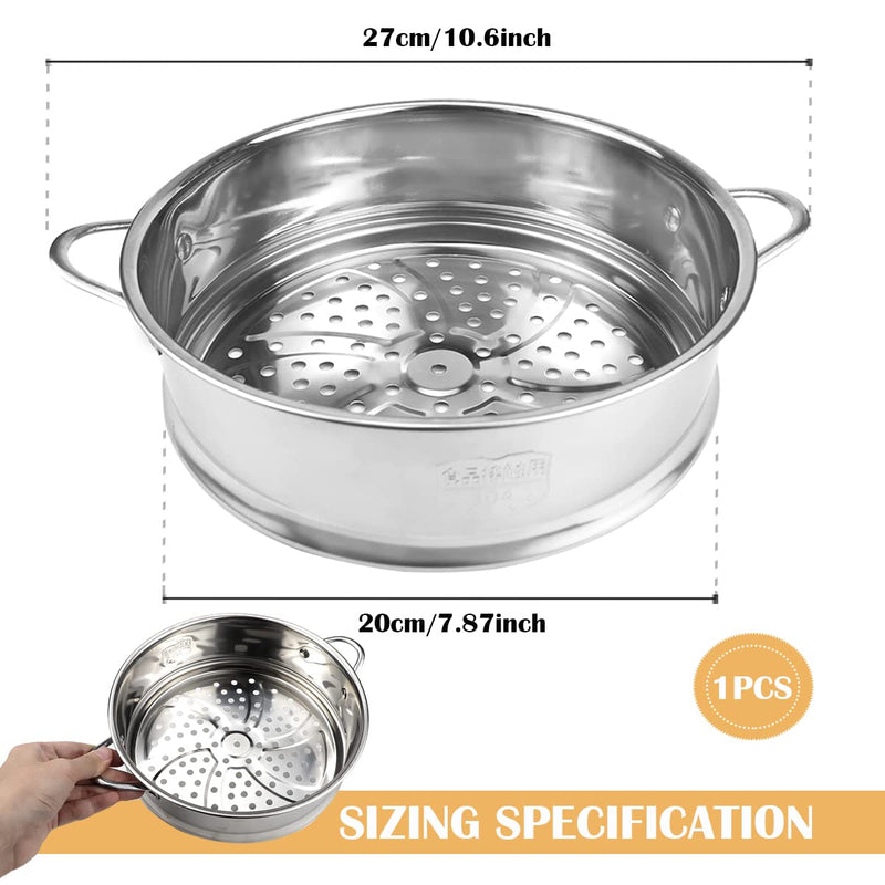 Stainless Steel Steamer Pot - 7.8 Inches Round with Cooking Rack and Food Steamer Basket Insert for Kitchen Dim Sum Dumplings Bun (Silver, 20cm/7.8in) Silver 20 cm