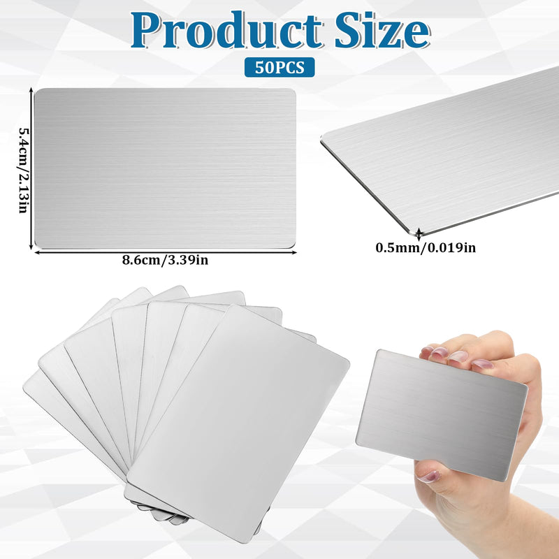 50 Pcs 304 Stainless Steel Metal Business Cards Blanks, 0.5 mm Thickness Sublimation Blank Steel Card Laser Engraving Stainless Plate, for House Office Customer DIY Gift Plate, 3.4 x 2.1 Inch