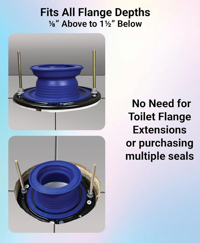 One N Done Toilet Flange Repair Kit - Complete Toilet Seal Repair For Wax Seal, Rubber Gasket Ring, Premium Nuts Includes 3 1/2-Inch Locking Zinc Bolts - Easy Toilet Bowl Repair (1, Blue)