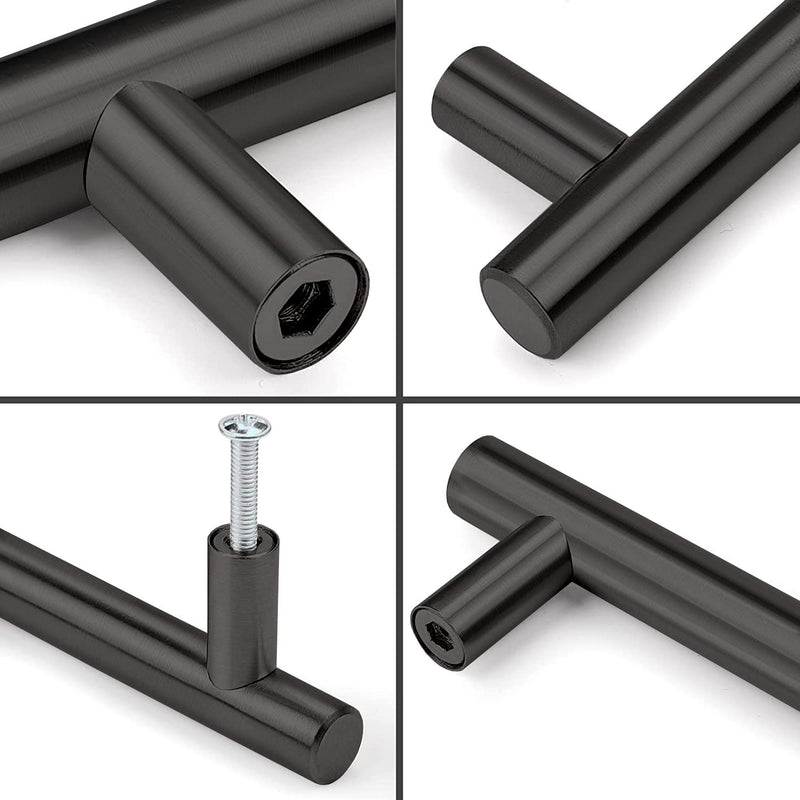 ANGSTROM 10-Pack Round Bar Cabinet Pulls, Euro-Style T-Bar Handle 5" CC, Matte Black (7.4" Length) 7.4" Length (5" CC)