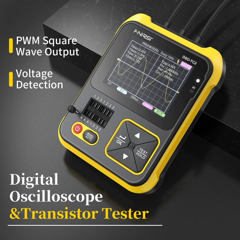 Oscilloscope Multimeter, Handheld Oscilloscope, 200kHz Bandwidth Portable Transistor Tester Digital 2 In 1 Testing Tool PWM Square Waves Output 2.4 Inch Color Display with Backlight