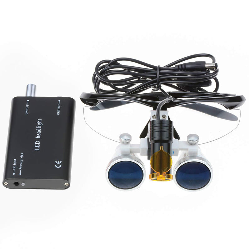 EustomA 2.5X Binocular Loupes+5W LED Headlight with Optics Filter with Aluminum Box DY-007 (Black) Black