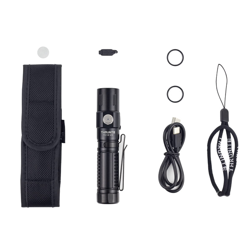 ThruNite TC15 V3 2403 High Lumen Flashlight, USB C Rechargeable LED Handheld Flashlights, Ultra-Bright XHP 35.2 LED, Indoor/Outdoor (Camping, Security and Emergency Use) Cool White - Black CW TC15 V3 Black CW
