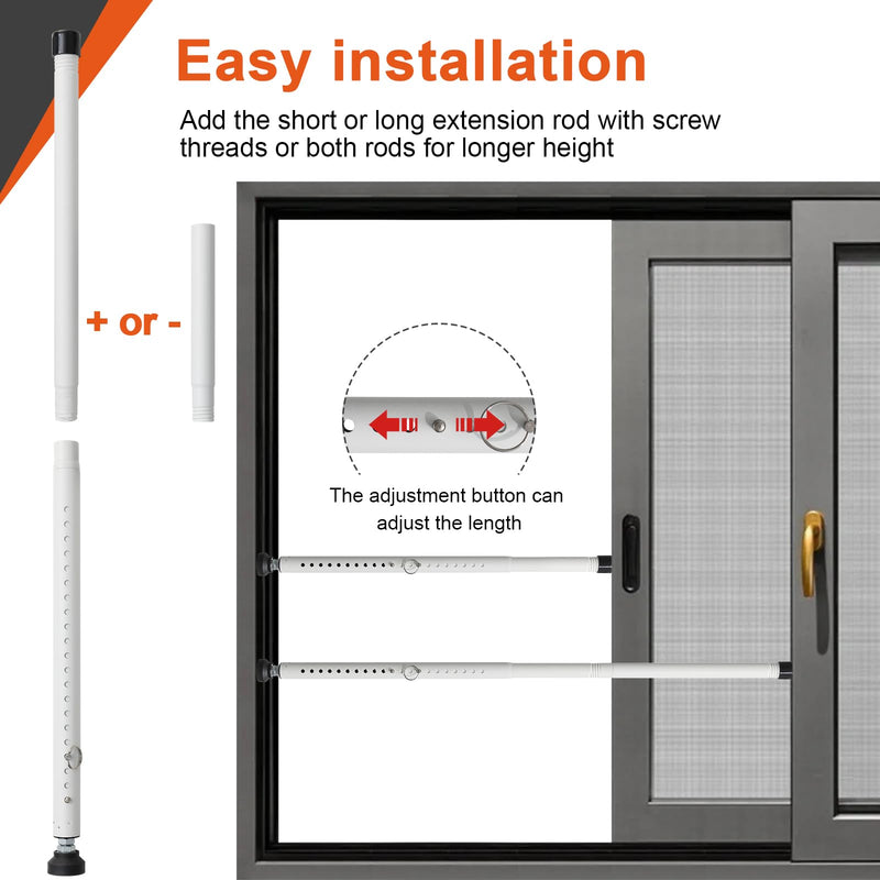 Sliding Door Lock,17" - 51" Sliding Door Security Bar Heavy Duty Sliding Glass Patio Door Security Bar Window Security Bar Inside Childproof Adjustable Interior White 1 Pack