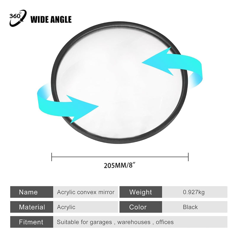 8 Inch Convex Mirror Outdoor with Adjustable Wall Fixing Bracket,Driveway Mirror,Blindspot Traffic Mirror for Driveway Garage Park Outdoor Wide Angle View Curved Security Blind Spot Mirrors 8"L x 8"W