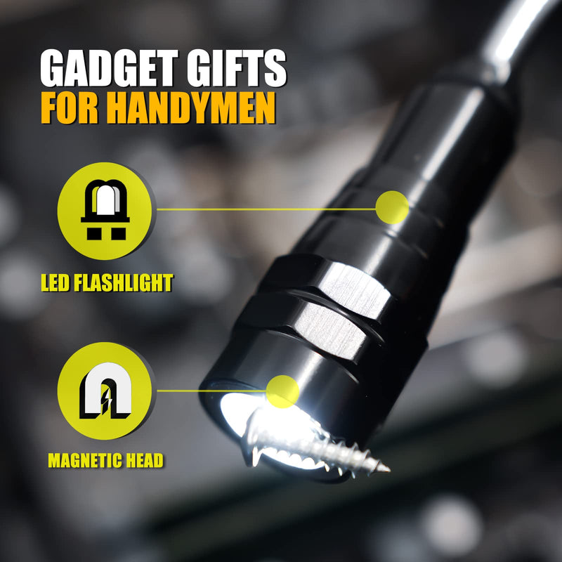 Magnetic Pickup Tool with 3 LED Lights, Telescoping Magnet Flashlight, Gifts Idea & Valentines Day Gifts for Men, Dad, Father, Handyman, Husband, Boyfriend or Women, Black Black Magnetic Tool