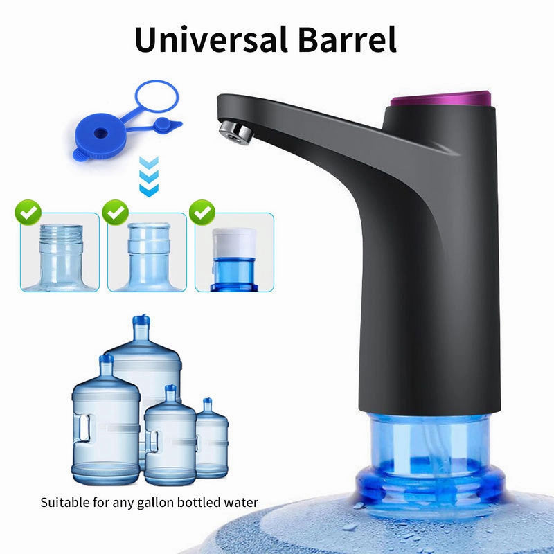 5 Gallon Water Pump, Water Dispenser for 5 Gallon Bottle, USB Rechargeable Water Jug Dispenser, Portable Automatic Water Pump for Home, Black