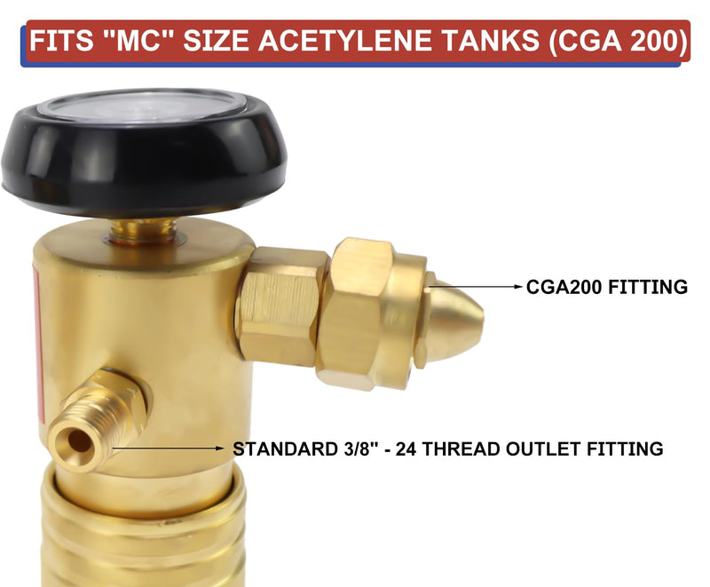 Acetylene Gas Regulator for CGA200 MC Tank,Replacement Air Acetylene Regulator for Use with Acetylene CGA200 MC-tanks