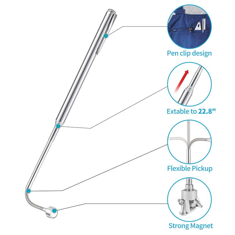 2 Pieces 5 LBS Flexible Magnetic Pickup Tool Set, 23.6" Spring Bendable Extension Pick Up, with Pen Clip Design, Magnet Stick Kit for Men, Birthday, Father's Day, Christmas Gift 2 Pieces Flexible 5LBs