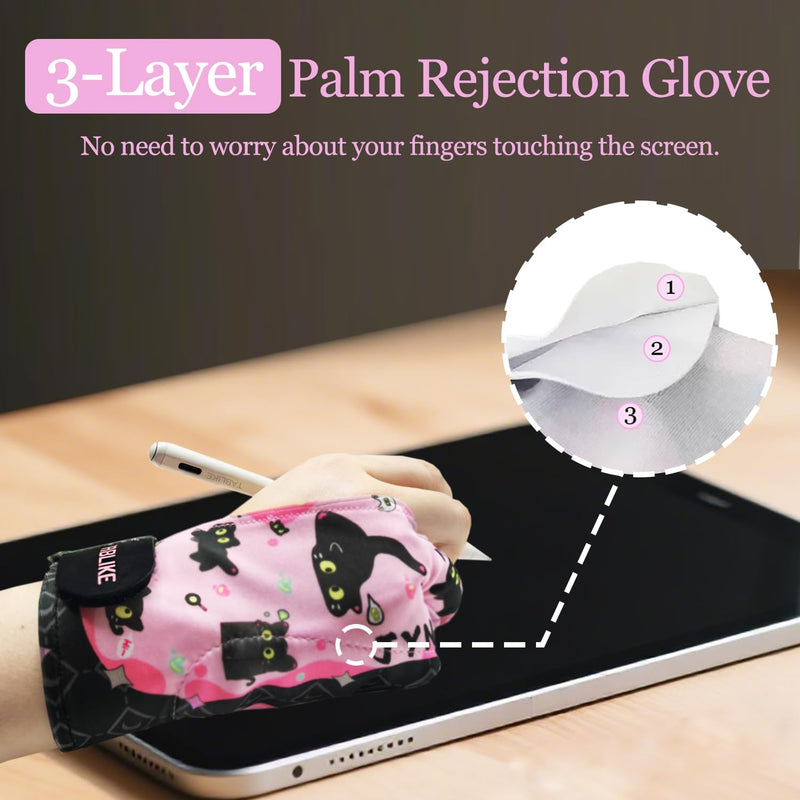 Drawing Glove for iPad, 3-Layer Palm Rejection Artist Glove(Size M, Pink) Medium