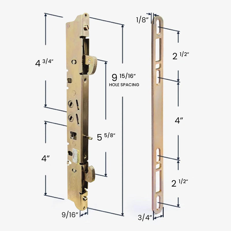 Alloy Steel Dual Point 9-15/16" Mortise Lock with 10-1/8" Faceplate for Sliding Patio Glass Door | Multi Point Locking Mechanism Replacement - Fix and Repair Door Hardware Security 9-15/16" Mortise Lock and Faceplate