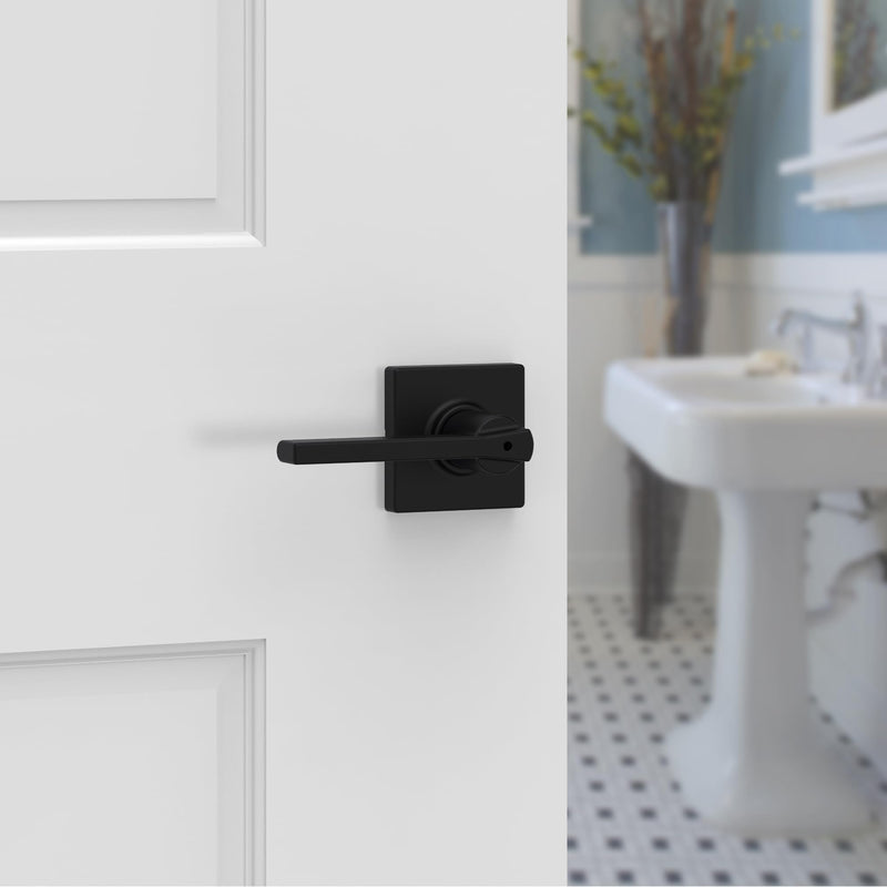 Kwikset Casey Interior Privacy Door Handle with Lock, Door Lever For Bathroom and Bedroom, Matte Black Reversible Keyless Turn Lock, with Microban Protection 1 Pack