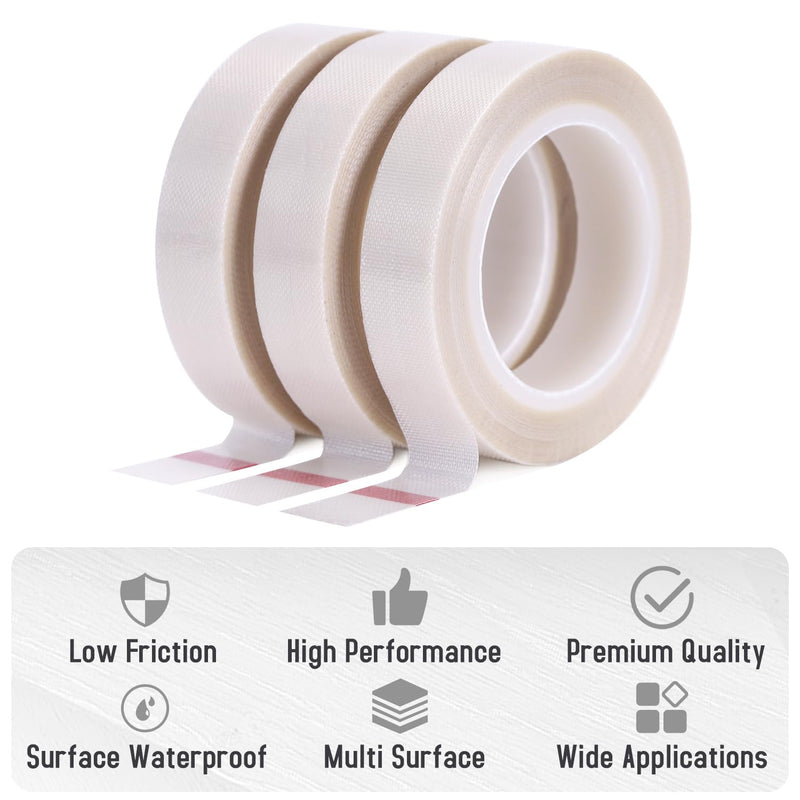 Drawer Slide Tape, Curtain Glide Tape Clear, Low Friction Tape, Silky Surface, Abrasion Resistant Glide Tape, Drag & Noise & Squeak Reduction, 3 Rolls 1/2 Inch x 33 Ft, 99 Ft Total