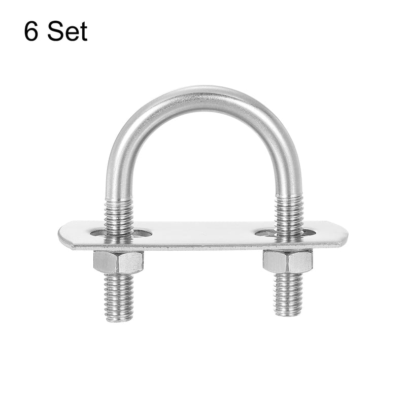 uxcell Round U-Bolts, 6 Sets 27mm(1.06") Inner Width 45mm Length M6 304 Stainless Steel U Clamp Bolt with Nuts and Plates, for Boat Trailer M6 x 25mm Inner Width x 45mm Length