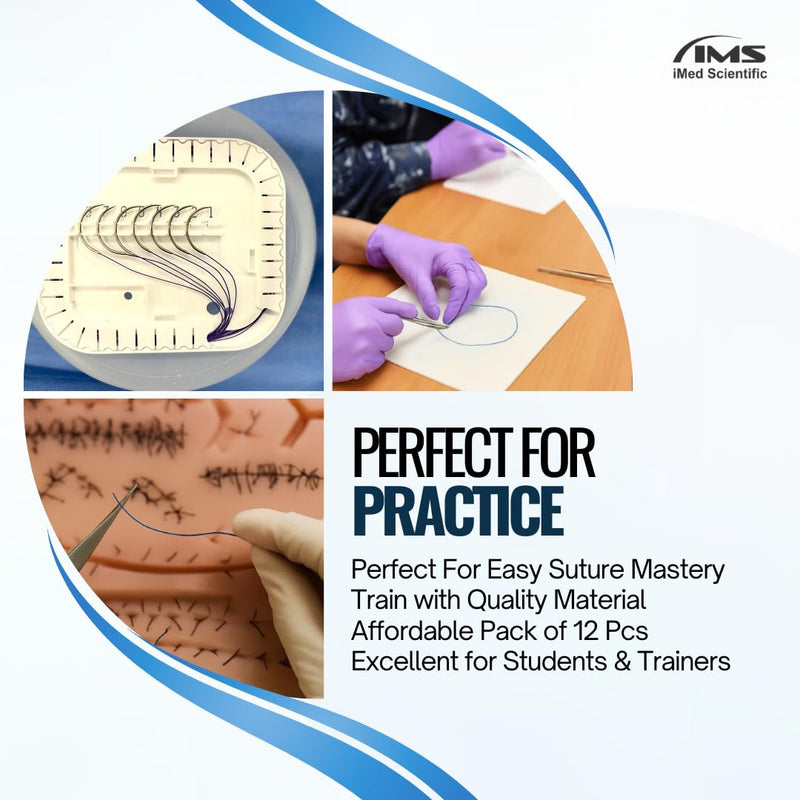 IMEDS Training Sutures 2/0 Nylon, Box of 12 Pcs Suture Thread with Needle, Demo Teaching Set