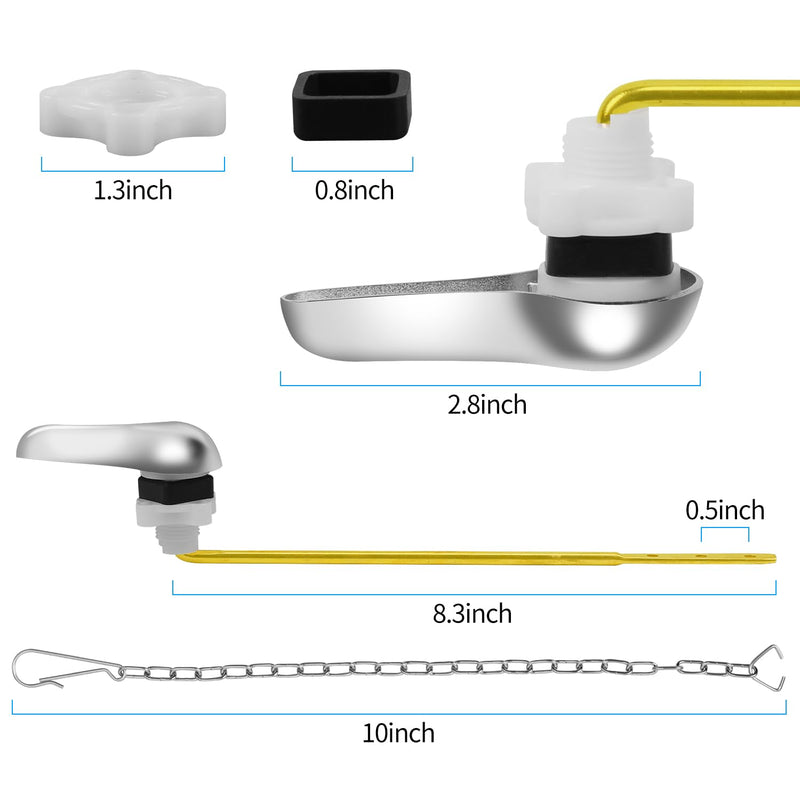 Toilet Flush Handle Replacement Kit, Zinc Alloy Toilet Handle Brass Toilet Flusher Lever for Most American Standard Toilet Bowls, Universal Toilet Handle Replacement Kit (Silver) Silver