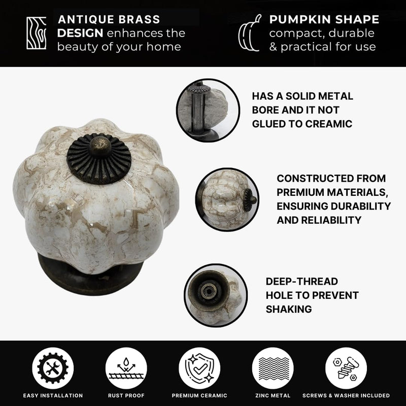 20 pcs Antique Brass Brown Ceramic Pumpkin Cabinet Knobs with Solid Brass Core for Cabinets, Drawers, Dressers Antique Brass-Brown 20