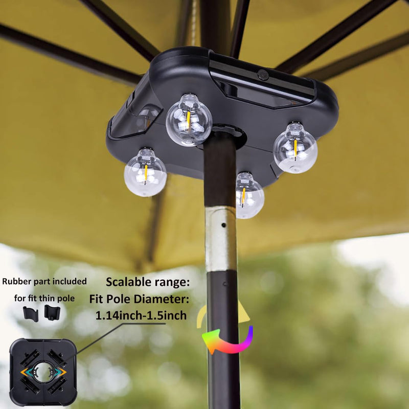 Umbrella Lights Outdoor Patio, Battery Operated Patio LED Umbrella Light with G40 Bulbs, 3 Brightness Cordless Umbrella Pole Lights for Backyard Umbrellas Camping Tents BBQ or Indoor Use 4 Bulbs Umbrella Lights Battery Operated