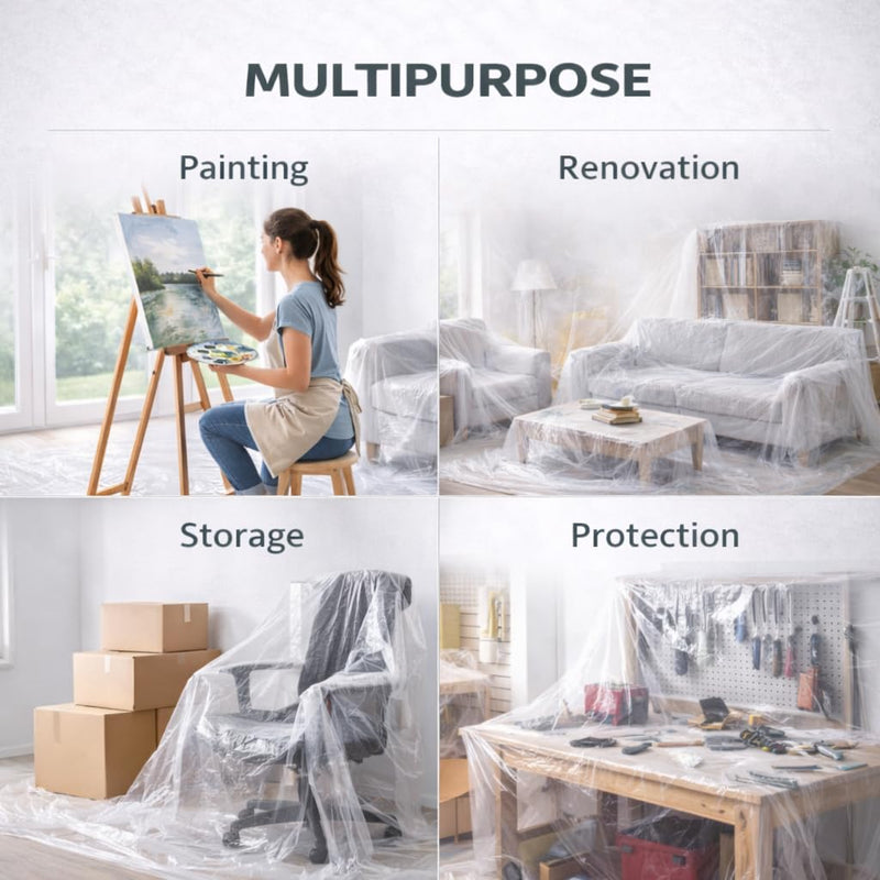 GREEN LIFESTYLE Plastic Drop Cloths for Painting 12 x 9 ft [6 Pack] – Waterproof Paint Drop Cloth, Plastic Sheets Floor Cover, Disposable Tarp for Furniture Protection, Remodeling and Moving 9x12 6