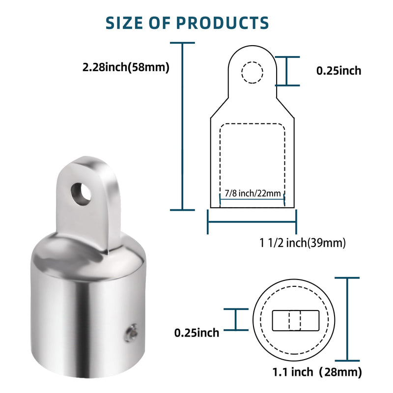 6 Pack 316 Stainless Steel Bimini Top Eye End Caps 7/8 inch, Boat Bimini Top End Cap Parts, Boat Bimini Hardware End Cap Heavy Duty