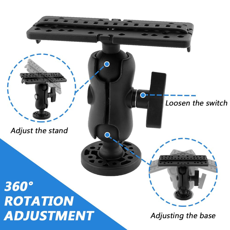 Fish Finder Mount Base, 360 Degree Swivel Marine Universal Electronic Mount, Ball Mount Fish Finder and Universal Mounting Plate for Marine Boat Kayak Pontoon Canoe black