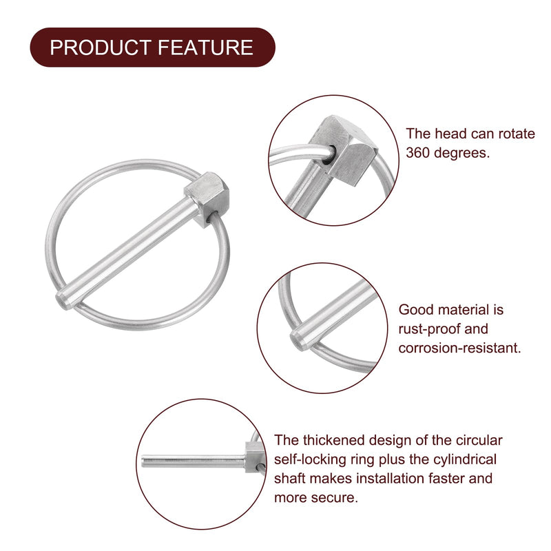 uxcell 4Pcs 1/8" x 1" Linch Pin with Ring, Stainless Steel Round Linch Pins for Boat Kayak Canoe, Trailer Trolley Trucks Mowers, Silver 1/8" x 1" 4